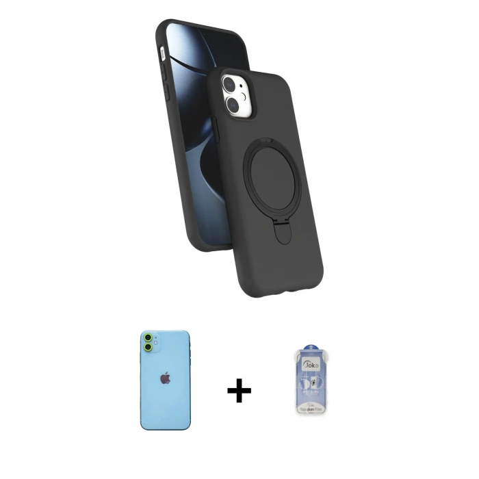 MARSİLYAN™- iPhone 11 Kılıf İz Işık Koleksiyonu - Siyah Joko Magic 5D Cam + Neon Fosforlu Kamera Lens - YL