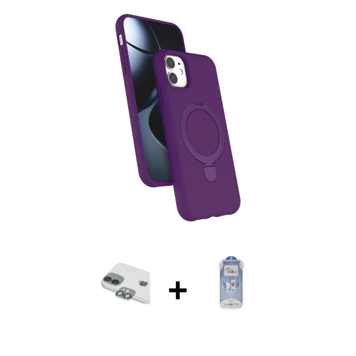 MARSİLYAN™- iPhone 11 Kılıf İz Işık Koleksiyonu - Siyah Joko Magic 5D Cam + Yeşil Pers Alüminyum Kamera Lens