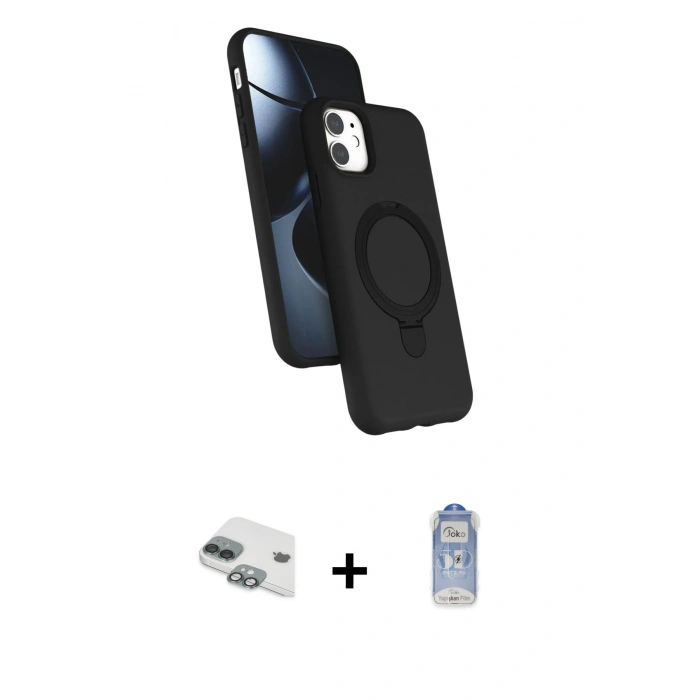 MARSİLYAN™- iPhone 11 Kılıf İz Işık Koleksiyonu - Siyah Joko Magic 5D Cam + Yeşil Pers Alüminyum Kamera Lens