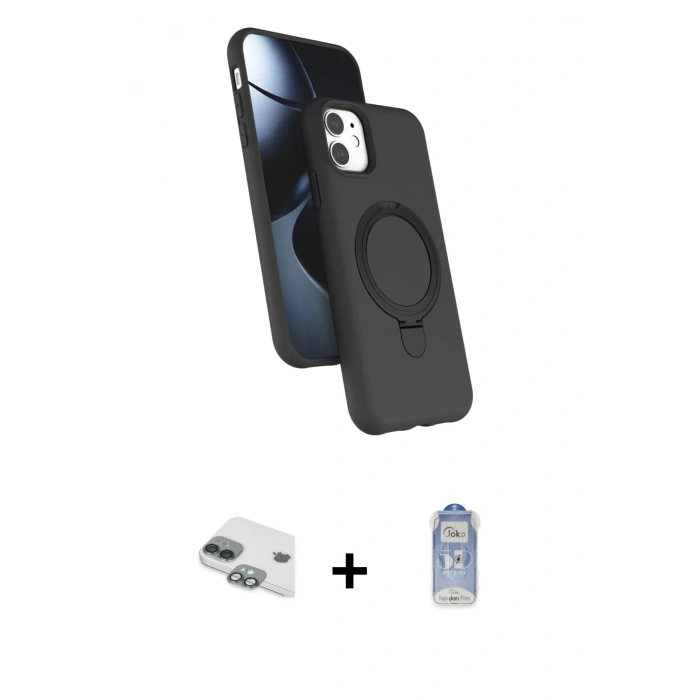 MARSİLYAN™- iPhone 11 Kılıf İz Işık Koleksiyonu - Siyah Joko Magic 5D Cam + Yeşil Pers Alüminyum Kamera Lens
