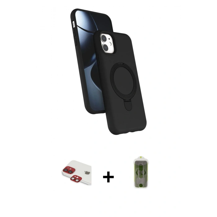 MARSİLYAN™- iPhone 11 Kılıf İz Işık Koleksiyonu - Siyah Joko Magic 5D Hayalet Cam + Pers Alüminyum Kamera Lens - KI