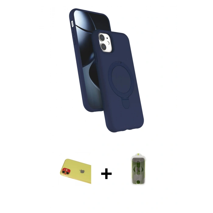 MARSİLYAN™- iPhone 11 Kılıf İz Işık Koleksiyonu - Siyah Joko Magic 5D Hayalet Cam + Rainbow Kamera Lens Koruma Cam - KI