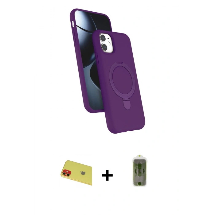MARSİLYAN™- iPhone 11 Kılıf İz Işık Koleksiyonu - Siyah Joko Magic 5D Hayalet Cam + Rainbow Kamera Lens Koruma Cam - KI