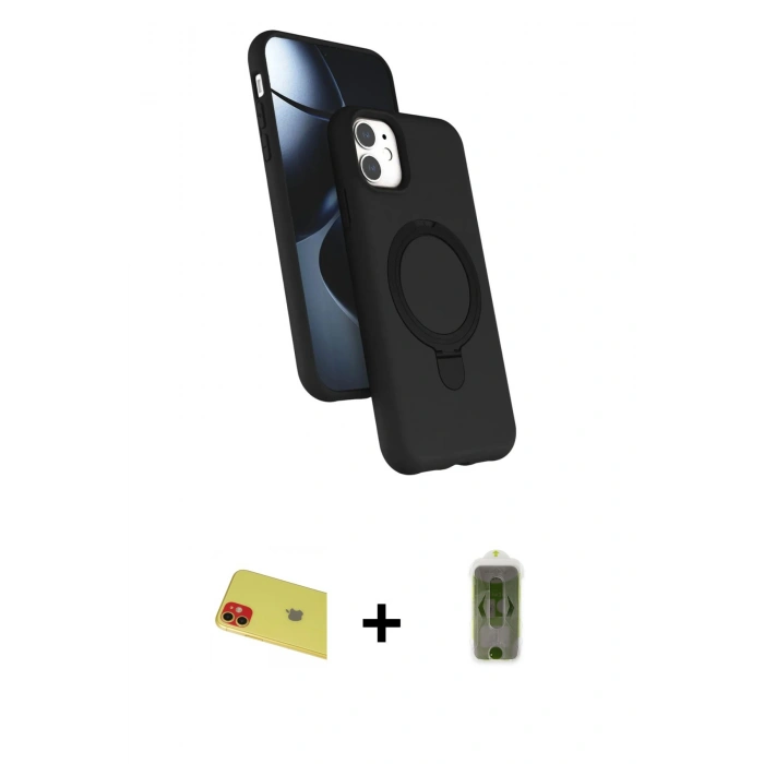 MARSİLYAN™- iPhone 11 Kılıf İz Işık Koleksiyonu - Siyah Joko Magic 5D Hayalet Cam + Rainbow Kamera Lens Koruma Cam - KI