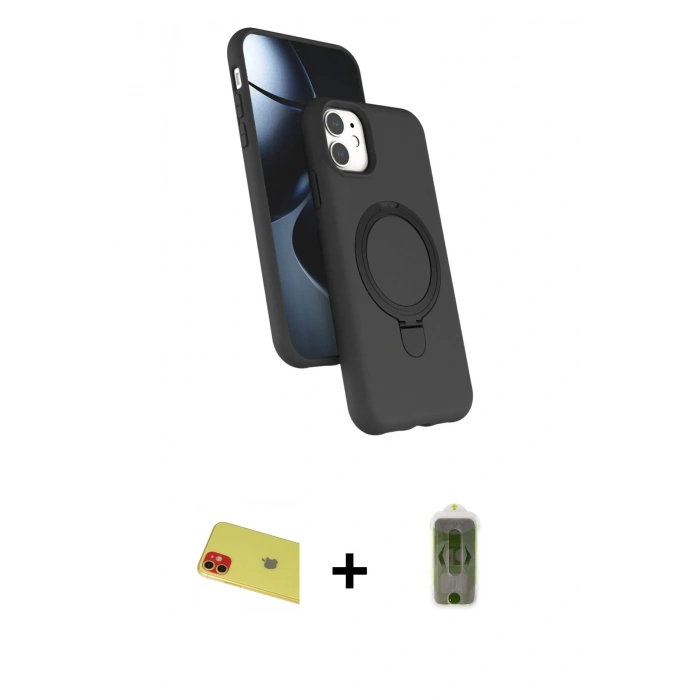 MARSİLYAN™- iPhone 11 Kılıf İz Işık Koleksiyonu - Siyah Joko Magic 5D Hayalet Cam + Rainbow Kamera Lens Koruma Cam - KI
