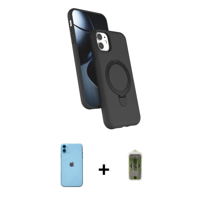 MARSİLYAN™- iPhone 11 Kılıf İz Işık Koleksiyonu - Siyah Joko Magic 5D Hayalet Cam + Neon Fosforlu Kamera Lens - MI