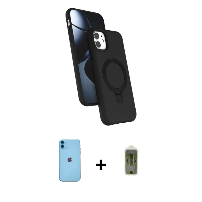 MARSİLYAN™- iPhone 11 Kılıf İz Işık Koleksiyonu - Siyah Joko Magic 5D Hayalet Cam + Neon Fosforlu Kamera Lens - MI