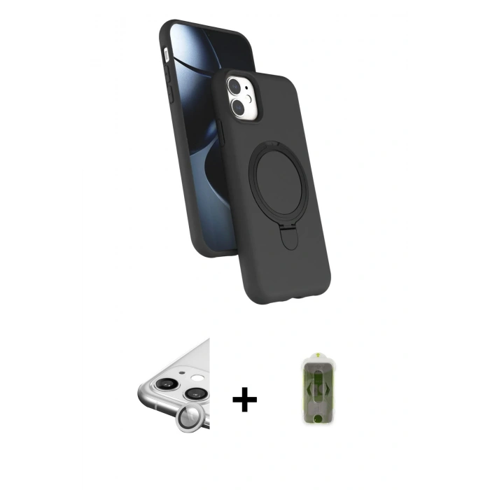 MARSİLYAN™- iPhone 11 Kılıf İz Işık Koleksiyonu - Siyah Joko Magic 5D Hayalet Cam + Raze Metal Kamera Lens - GS
