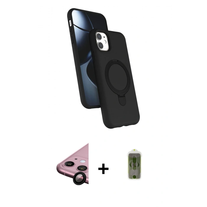 MARSİLYAN™- iPhone 11 Kılıf İz Işık Koleksiyonu - Siyah Joko Magic 5D Hayalet Cam + Raze Metal Kamera Lens - SH