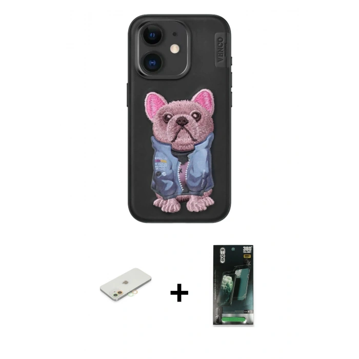 MARSİLYAN™- iPhone 11 Kılıf İz Minimal Koleksiyonu - Şeffaf 360 Full Body Arka Koruyucu + Renkli Kamera Lens Koruma Cam - TU