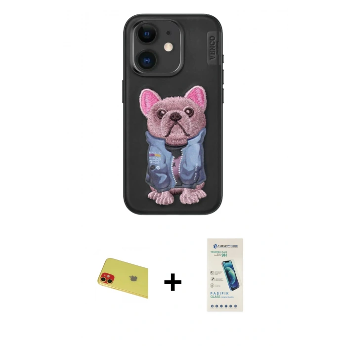 MARSİLYAN™- iPhone 11 Kılıf İz Minimal Koleksiyonu - Şeffaf Pasifik Cam Ekran Koruyucu + Rainbow Kamera Lens Koruma Cam - KI