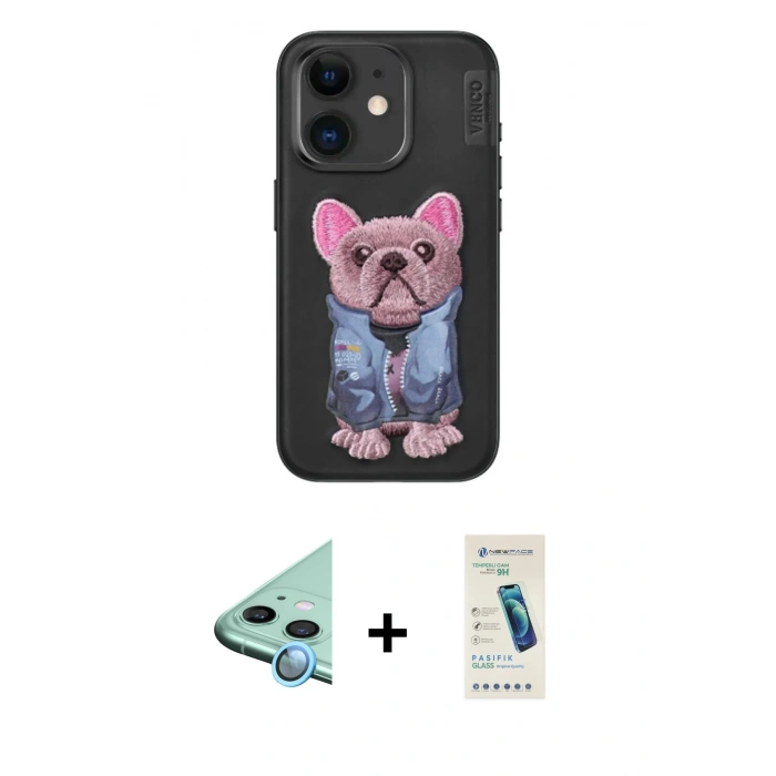 MARSİLYAN™- iPhone 11 Kılıf İz Minimal Koleksiyonu - Şeffaf Pasifik Cam Ekran Koruyucu + Raze Metal Kamera Lens - MI