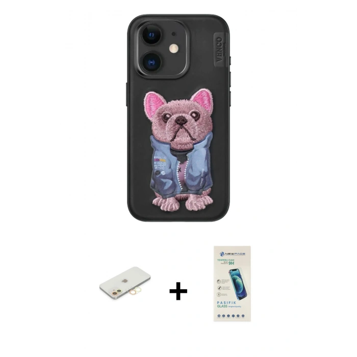 MARSİLYAN™- iPhone 11 Kılıf İz Minimal Koleksiyonu - Şeffaf Pasifik Cam Ekran Koruyucu + Renkli Kamera Lens Koruma Cam - SI