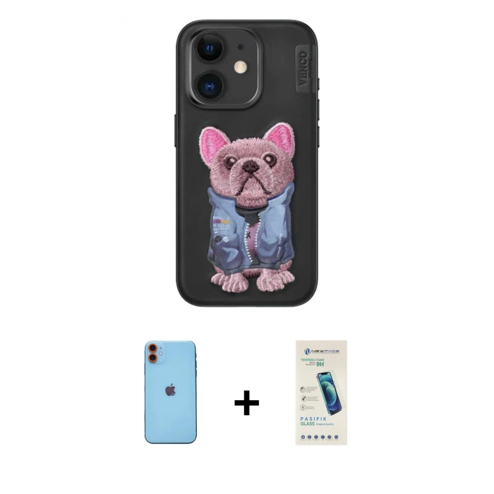MARSİLYAN™- iPhone 11 Kılıf İz Minimal Koleksiyonu - Şeffaf Pasifik Cam Ekran Koruyucu + Neon Fosforlu Kamera Lens - TU