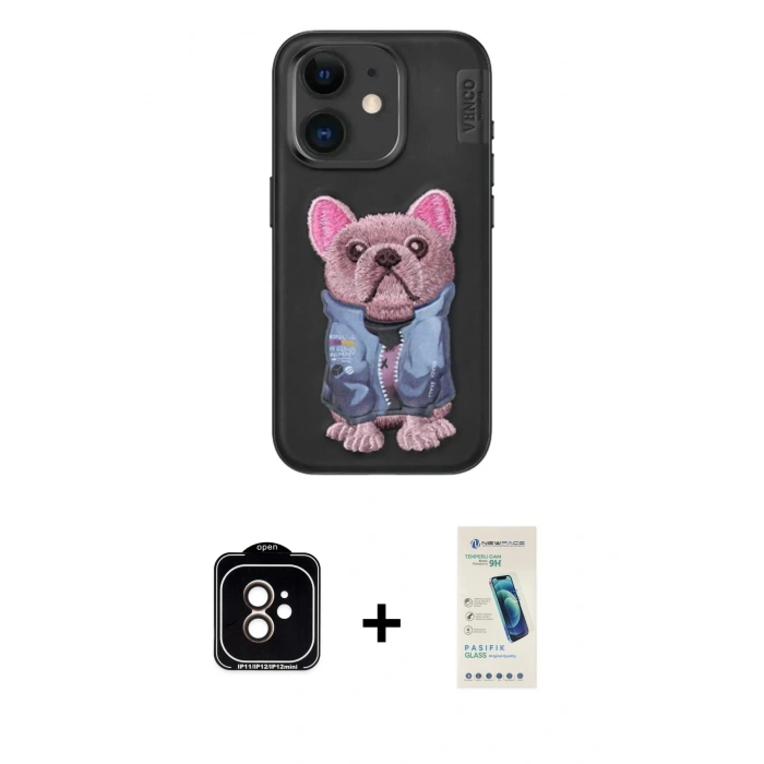 MARSİLYAN™- iPhone 11 Kılıf İz Minimal Koleksiyonu - Şeffaf Pasifik Cam Ekran Koruyucu + PVD Metal Kamera Lens - TU