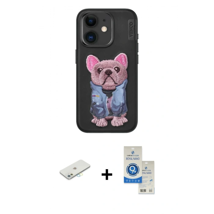 MARSİLYAN™- iPhone 11 Kılıf İz Minimal Koleksiyonu - Şeffaf Royal Nano Ekran Koruyucu + Renkli Kamera Lens Koruma Cam - SI