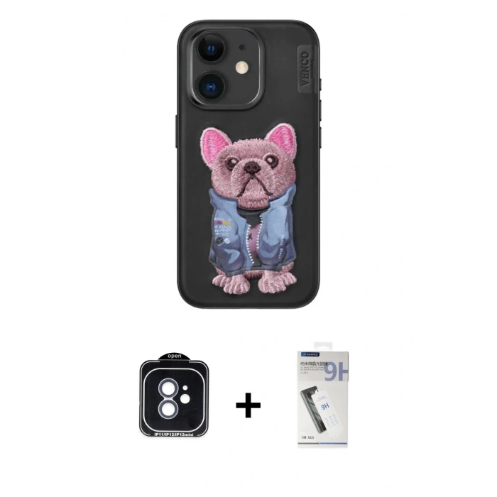 MARSİLYAN™- iPhone 11 Kılıf İz Minimal Koleksiyonu - Şeffaf Uv Polymer Nano Ekran Koruyucu + Mavi PVD Metal Kamera Lens