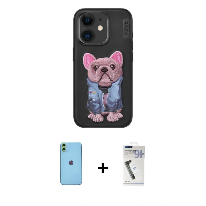 MARSİLYAN™- iPhone 11 Kılıf İz Minimal Koleksiyonu - Şeffaf Uv Polymer Nano Ekran Koruyucu + Neon Fosforlu Kamera Lens - YL