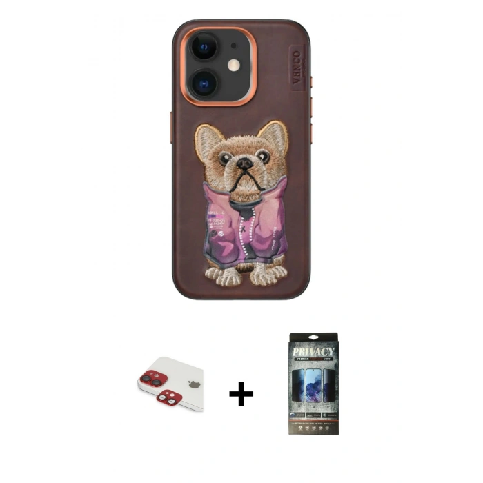 MARSİLYAN™- iPhone 11 Kılıf İz Minimal Koleksiyonu - Siyah 34D Hayalet Izgaralı Cam + Pers Alüminyum Kamera Lens - KI