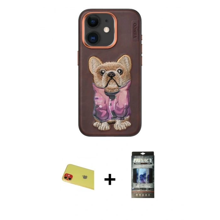 MARSİLYAN™- iPhone 11 Kılıf İz Minimal Koleksiyonu - Siyah 34D Hayalet Izgaralı Cam + Rainbow Kamera Lens Koruma Cam - KI