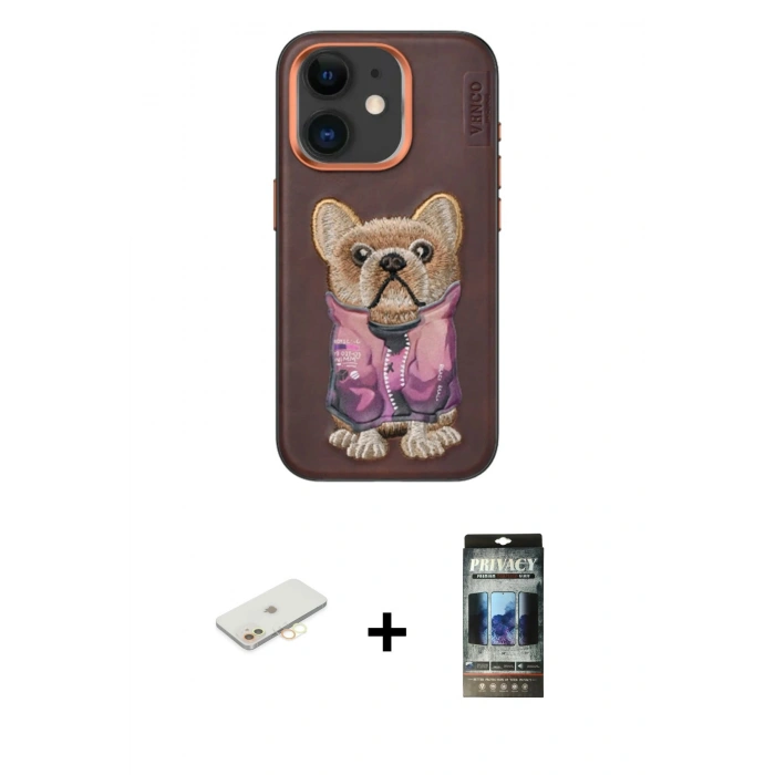MARSİLYAN™- iPhone 11 Kılıf İz Minimal Koleksiyonu - Siyah 34D Hayalet Izgaralı Cam + Renkli Kamera Lens Koruma Cam - SI