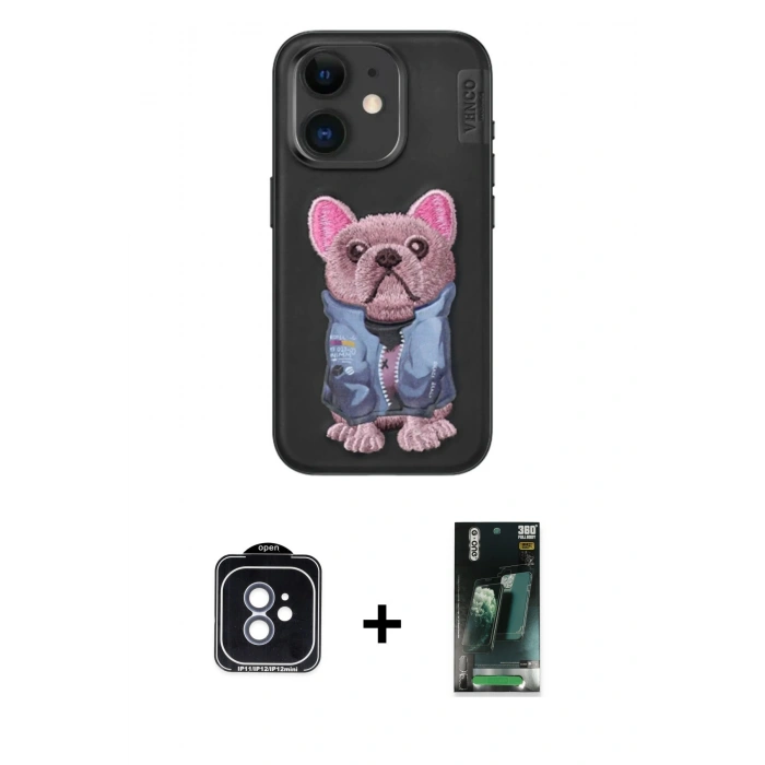 MARSİLYAN™- iPhone 11 Kılıf İz Minimal Koleksiyonu - Siyah 360 Mat Full Body Arka Koruyucu + PVD Metal Kamera Lens - MI