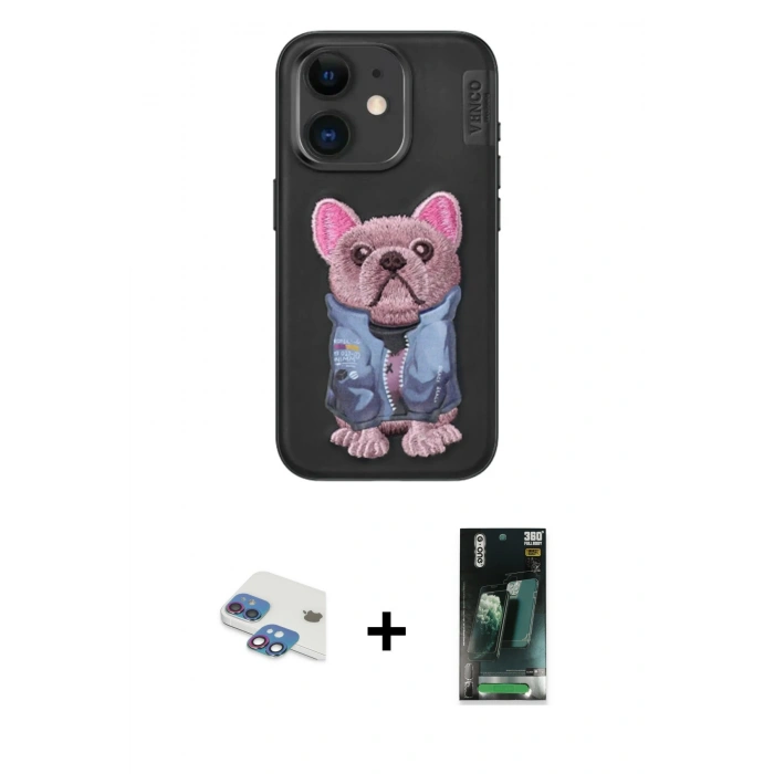 MARSİLYAN™- iPhone 11 Kılıf İz Minimal Koleksiyonu - Siyah 360 Mat Full Body Arka Koruyucu + Pers Alüminyum Kamera Lens - GI