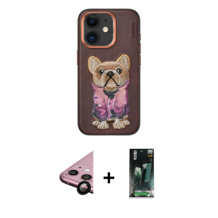 MARSİLYAN™- iPhone 11 Kılıf İz Minimal Koleksiyonu - Siyah 360 Mat Full Body Arka Koruyucu + Raze Metal Kamera Lens - SH
