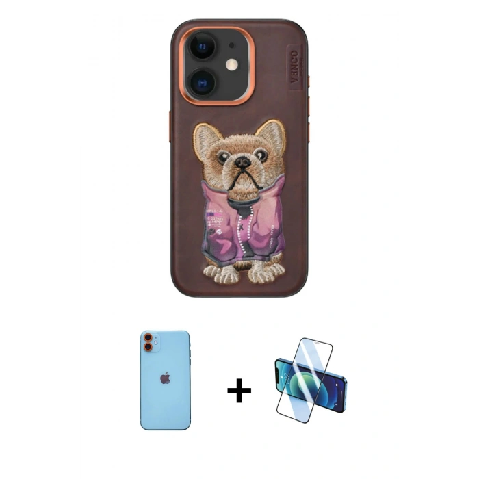 MARSİLYAN™- iPhone 11 Kılıf İz Minimal Koleksiyonu - Siyah 3D Antistatik Cam Ekran Koruyucu + Neon Fosforlu Kamera Lens - TU
