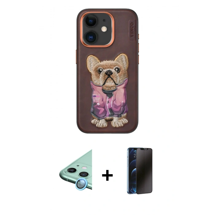 MARSİLYAN™- iPhone 11 Kılıf İz Minimal Koleksiyonu - Siyah 3D Antistatik Hayalet Cam Ekran Koruyucu + Raze Metal Kamera Lens - MI