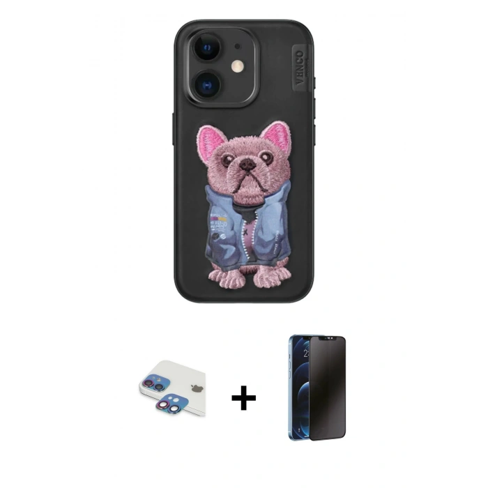 MARSİLYAN™- iPhone 11 Kılıf İz Minimal Koleksiyonu - Siyah 3D Antistatik Hayalet Cam Ekran Koruyucu + Pers Alüminyum Kamera Lens - GI