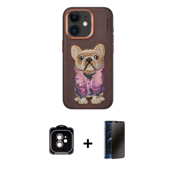 MARSİLYAN™- iPhone 11 Kılıf İz Minimal Koleksiyonu - Siyah 3D Antistatik Hayalet Cam Ekran Koruyucu + PVD Metal Kamera Lens - TU