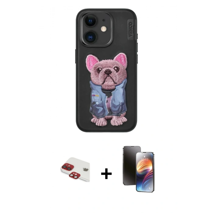 MARSİLYAN™- iPhone 11 Kılıf İz Minimal Koleksiyonu - Siyah 3D Antistatik Mat Seramik Nano Ekran Koruyucu + Pers Alüminyum Kamera Lens - KI