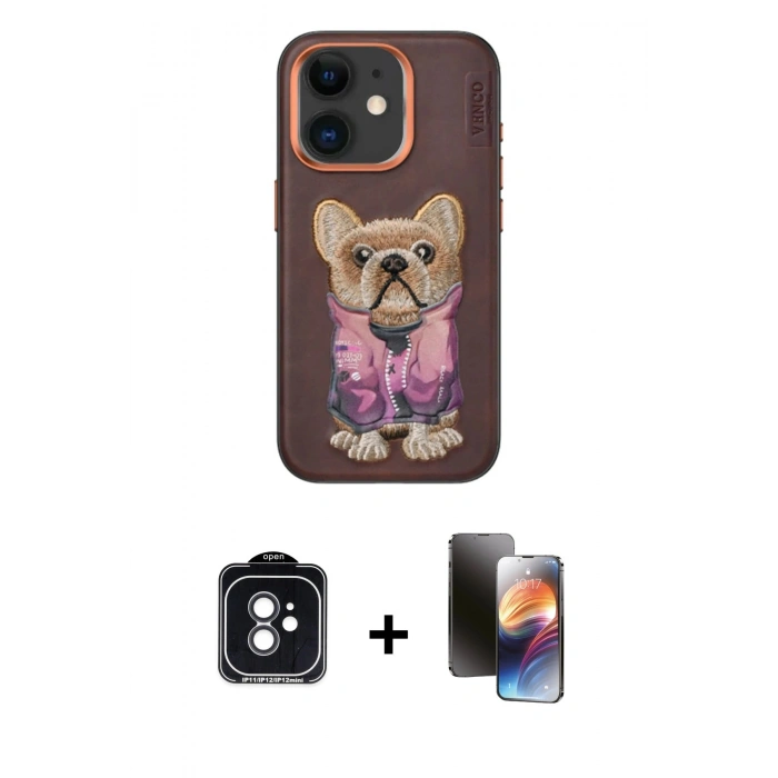 MARSİLYAN™- iPhone 11 Kılıf İz Minimal Koleksiyonu - Siyah 3D Antistatik Mat Seramik Nano Ekran Koruyucu + PVD Metal Kamera Lens - SH