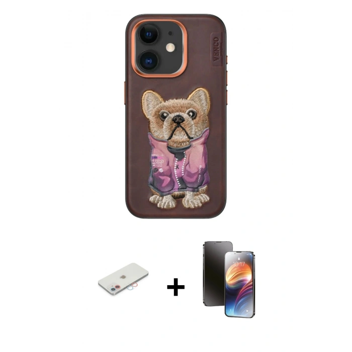 MARSİLYAN™- iPhone 11 Kılıf İz Minimal Koleksiyonu - Siyah 3D Antistatik Mat Seramik Nano Ekran Koruyucu + Renkli Kamera Lens Koruma Cam - PE