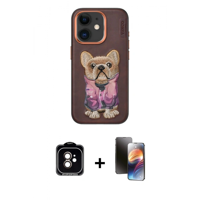 MARSİLYAN™- iPhone 11 Kılıf İz Minimal Koleksiyonu - Siyah 3D Antistatik Mat Seramik Nano Ekran Koruyucu + PVD Metal Kamera Lens - TU