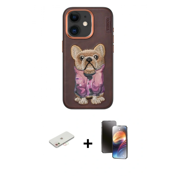 MARSİLYAN™- iPhone 11 Kılıf İz Minimal Koleksiyonu - Siyah 3D Antistatik Mat Seramik Nano Ekran Koruyucu + Renkli Kamera Lens Koruma Cam - YL