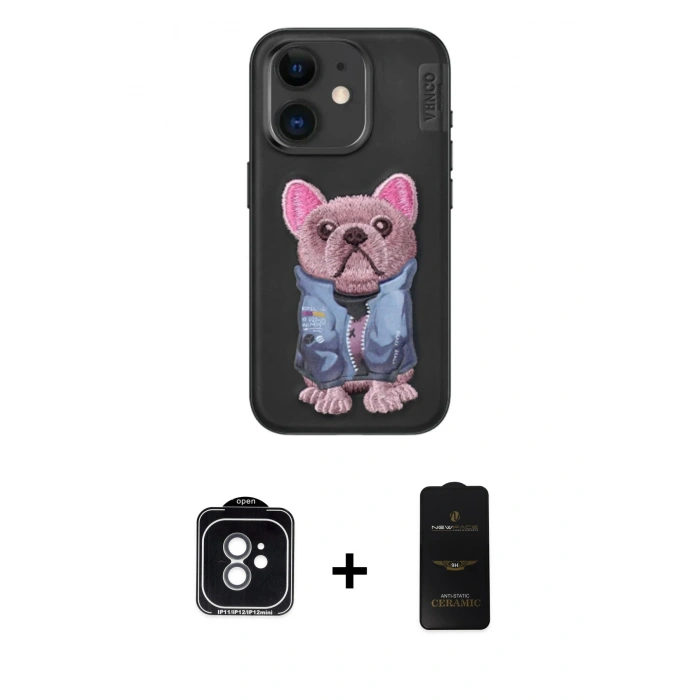 MARSİLYAN™- iPhone 11 Kılıf İz Minimal Koleksiyonu - Siyah 6D Antistatik Mat Seramik Hayalet Nano Ekran Koruyucu + PVD Metal Kamera Lens - YL