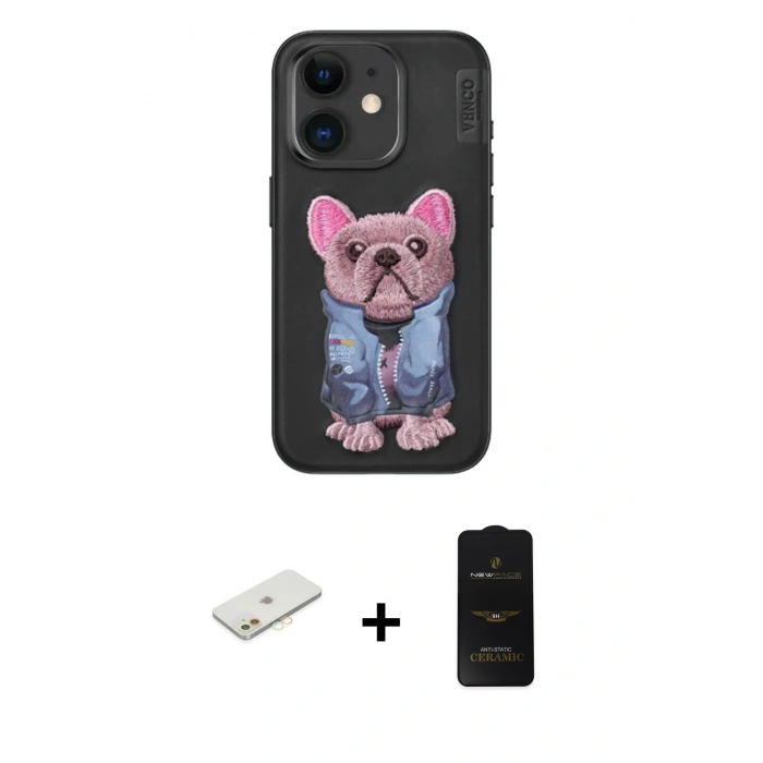 MARSİLYAN™- iPhone 11 Kılıf İz Minimal Koleksiyonu - Siyah 6D Antistatik Mat Seramik Hayalet Nano Ekran Koruyucu + Renkli Kamera Lens Koruma Cam - TU