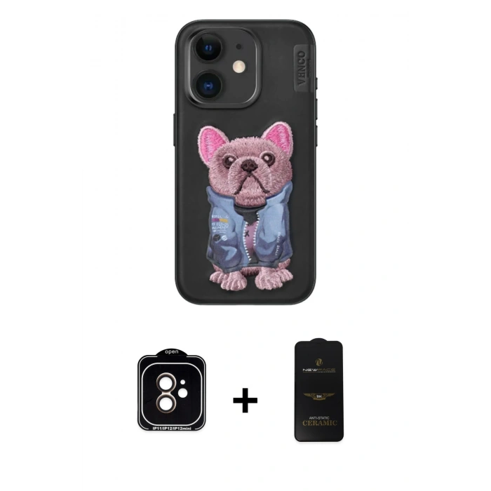 MARSİLYAN™- iPhone 11 Kılıf İz Minimal Koleksiyonu - Siyah 6D Antistatik Mat Seramik Hayalet Nano Ekran Koruyucu + PVD Metal Kamera Lens - TU