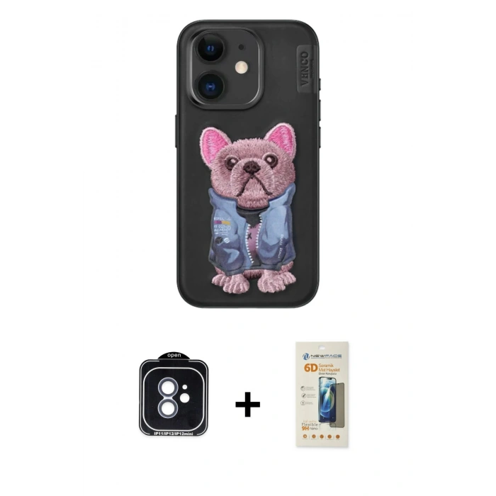 MARSİLYAN™- iPhone 11 Kılıf İz Minimal Koleksiyonu - Siyah 6D Mat Seramik Hayalet Nano Ekran Koruyucu + PVD Metal Kamera Lens - MI