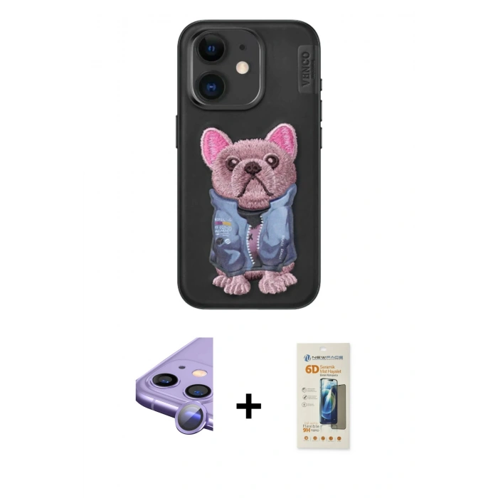 MARSİLYAN™- iPhone 11 Kılıf İz Minimal Koleksiyonu - Siyah 6D Mat Seramik Hayalet Nano Ekran Koruyucu + Raze Metal Kamera Lens - MR