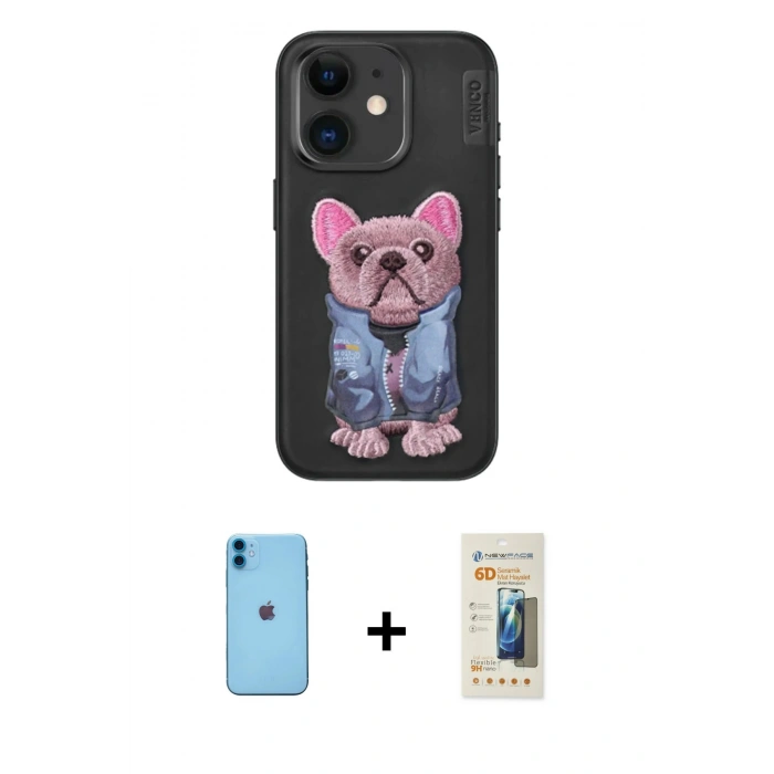 MARSİLYAN™- iPhone 11 Kılıf İz Minimal Koleksiyonu - Siyah 6D Mat Seramik Hayalet Nano Ekran Koruyucu + Neon Fosforlu Kamera Lens - MI