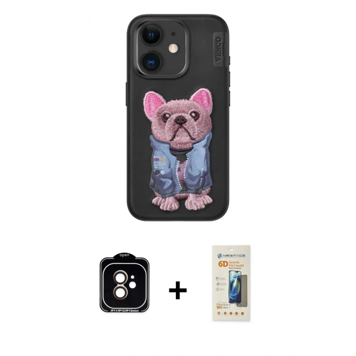 MARSİLYAN™- iPhone 11 Kılıf İz Minimal Koleksiyonu - Siyah 6D Mat Seramik Hayalet Nano Ekran Koruyucu + PVD Metal Kamera Lens - TU