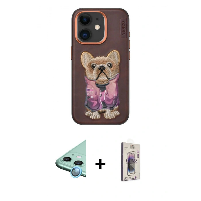 MARSİLYAN™- iPhone 11 Kılıf İz Minimal Koleksiyonu - Siyah Bilvis 3D Cam Ekran Koruyucu + Raze Metal Kamera Lens - MI