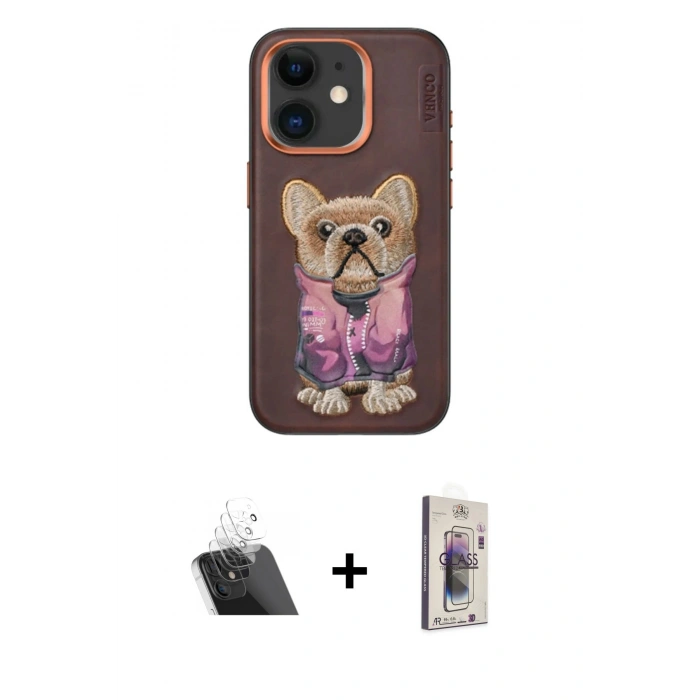 MARSİLYAN™- iPhone 11 Kılıf İz Minimal Koleksiyonu - Siyah Bilvis 3D Cam Ekran Koruyucu + Kamera Lens Koruma Cam - SF