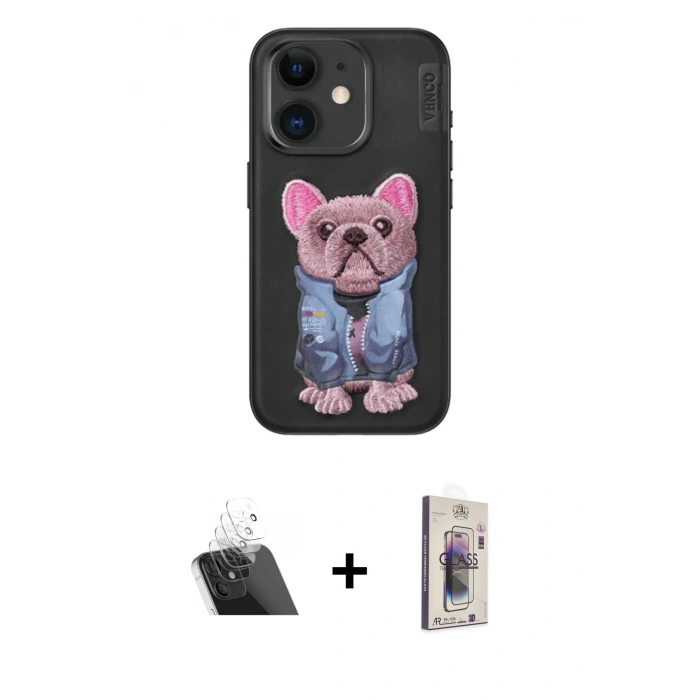 MARSİLYAN™- iPhone 11 Kılıf İz Minimal Koleksiyonu - Siyah Bilvis 3D Cam Ekran Koruyucu + Kamera Lens Koruma Cam - SF