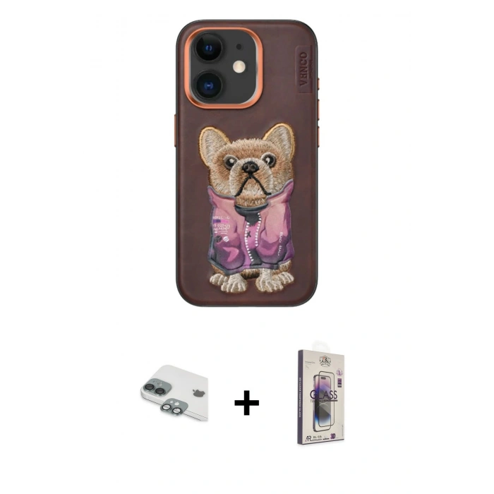 MARSİLYAN™- iPhone 11 Kılıf İz Minimal Koleksiyonu - Siyah Bilvis 3D Cam Ekran Koruyucu + Pers Alüminyum Kamera Lens - YL