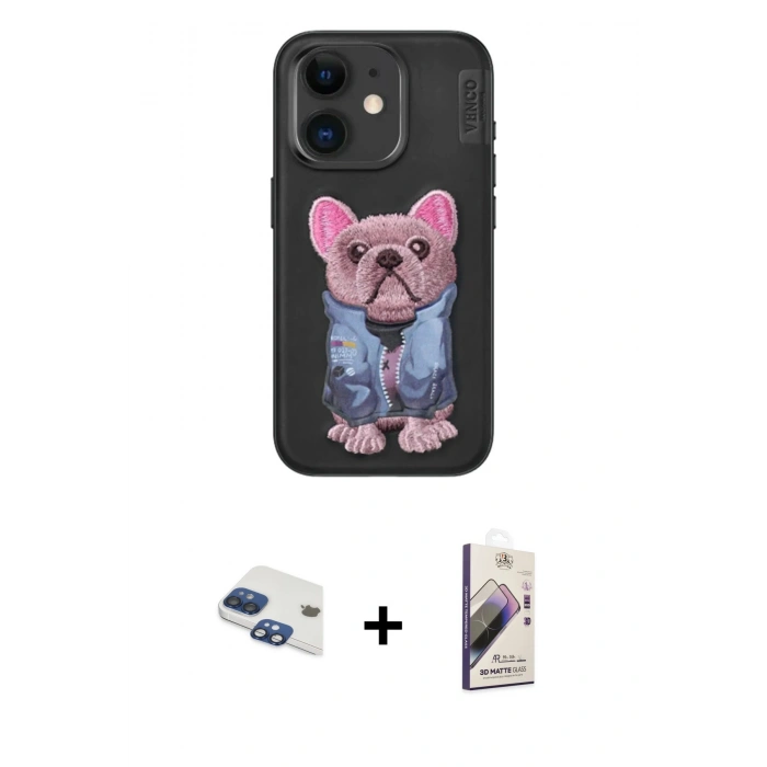 MARSİLYAN™- iPhone 11 Kılıf İz Minimal Koleksiyonu - Siyah Bilvis 3D Mat Cam Ekran Koruyucu + Pers Alüminyum Kamera Lens - LT