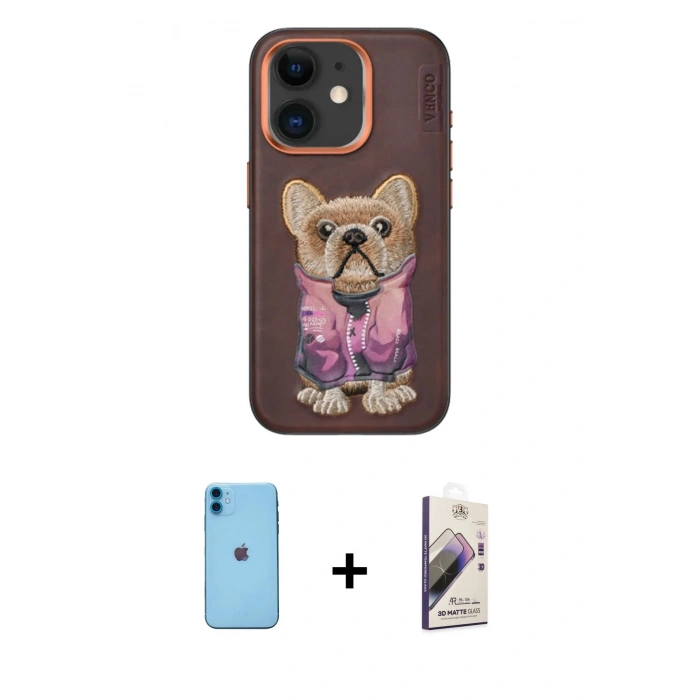 MARSİLYAN™- iPhone 11 Kılıf İz Minimal Koleksiyonu - Siyah Bilvis 3D Mat Cam Ekran Koruyucu + Neon Fosforlu Kamera Lens - MI